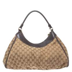مملوكة مسبقًا Gucci Beige/Brown GG Canvas and Leather D Ring Hobo