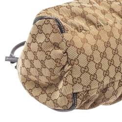 مملوكة مسبقًا Gucci Beige/Brown GG Canvas and Leather D Ring Hobo