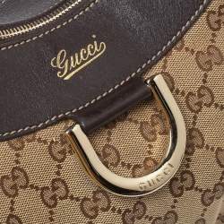 مملوكة مسبقًا Gucci Beige/Brown GG Canvas and Leather D Ring Hobo