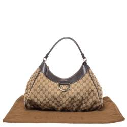 مملوكة مسبقًا Gucci Beige/Brown GG Canvas and Leather D Ring Hobo