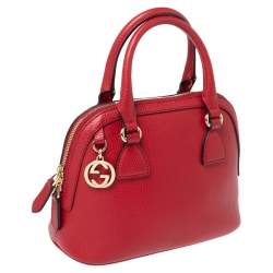 مملوكة مسبقًا Gucci Red Leather Small GG Charm Dome Satchel