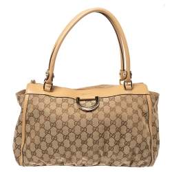 مملوكة مسبقًا حقيبة يد غوتشي "دي رينغ" جلد و كانفاس جي جي بيج
