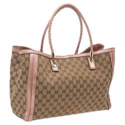 مملوكة مسبقًا Gucci Beige/Peach GG Canvas and Leather Bella Tote