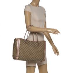 مملوكة مسبقًا Gucci Beige/Peach GG Canvas and Leather Bella Tote