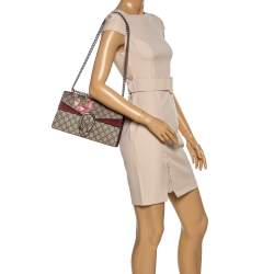 Pre Owned حقيبة كتف غوتشي طباعة زهور سوبر ميني ديونيسوس سوبريم جي جي بنية محمرة/ بيج