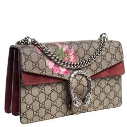 Pre Owned حقيبة كتف غوتشي طباعة زهور سوبر ميني ديونيسوس سوبريم جي جي بنية محمرة/ بيج