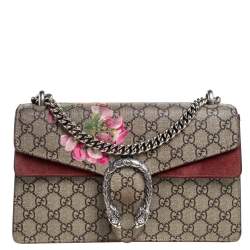 Pre Owned حقيبة كتف غوتشي طباعة زهور سوبر ميني ديونيسوس سوبريم جي جي بنية محمرة/ بيج