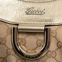 Pre Owned حقيبة هوبو غوتشي "دي رينغ" جلد و كانفاس جي جي ذهبي و بيج