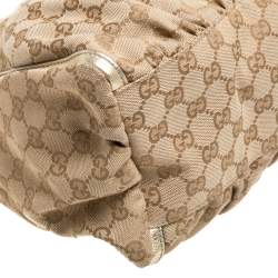 Pre Owned حقيبة هوبو غوتشي "دي رينغ" جلد و كانفاس جي جي ذهبي و بيج