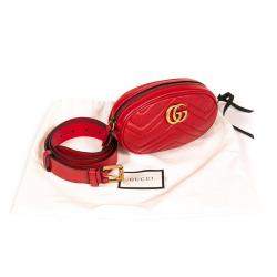 Pre Owned Gucci Red Leather GG Marmont Belt Bag