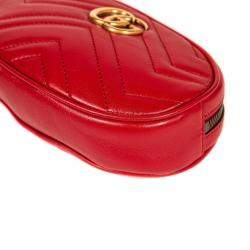 Pre Owned Gucci Red Leather GG Marmont Belt Bag