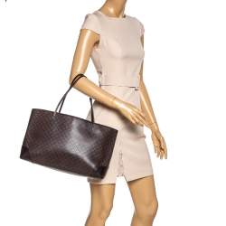 Pre Owned Gucci Dark Brown Diamante Leather Medium Bright Tote 