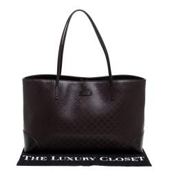 Pre Owned Gucci Dark Brown Diamante Leather Medium Bright Tote 