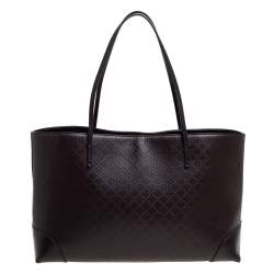 Pre Owned Gucci Dark Brown Diamante Leather Medium Bright Tote 