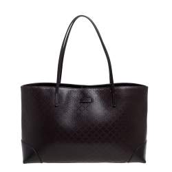 Pre Owned Gucci Dark Brown Diamante Leather Medium Bright Tote 