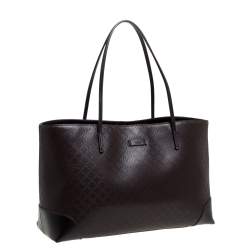 Pre Owned Gucci Dark Brown Diamante Leather Medium Bright Tote 