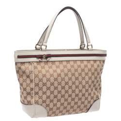 Pre Owned Gucci Beige/Cream GG Canvas and Leather Mayfair Web Tote 