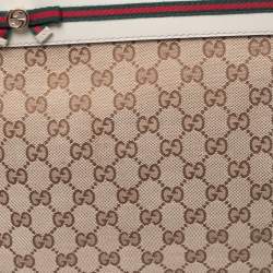 Pre Owned Gucci Beige/Cream GG Canvas and Leather Mayfair Web Tote 