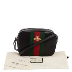 Pre Owned Gucci Black Leather Webby Bee Shoulder Bag