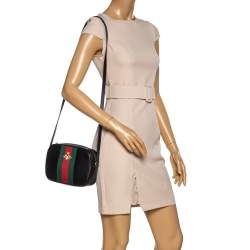 Pre Owned Gucci Black Leather Webby Bee Shoulder Bag
