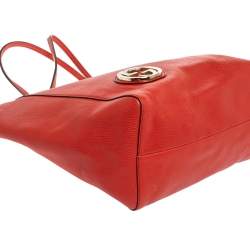 مملوكة مسبقًا Gucci Red Leather Large Interlocking GG Shopper Tote