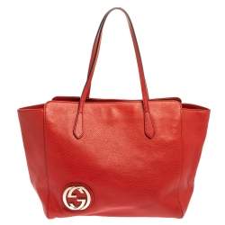 مملوكة مسبقًا Gucci Red Leather Large Interlocking GG Shopper Tote