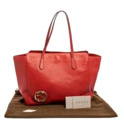 مملوكة مسبقًا Gucci Red Leather Large Interlocking GG Shopper Tote