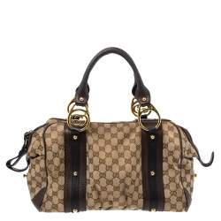 مملوكة مسبقًا Gucci Beige/Brown GG Canvas and Leather G Interlocking Bowler Bag