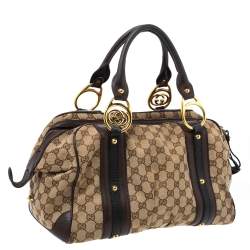 مملوكة مسبقًا Gucci Beige/Brown GG Canvas and Leather G Interlocking Bowler Bag