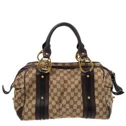 مملوكة مسبقًا Gucci Beige/Brown GG Canvas and Leather G Interlocking Bowler Bag