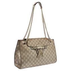 Pre Owned حقيبة كتف غوتشي "ايميلي" سلسلة كبيرة جلد غوتشيسيما بيج ميتاليك