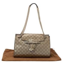 Pre Owned حقيبة كتف غوتشي "ايميلي" سلسلة كبيرة جلد غوتشيسيما بيج ميتاليك