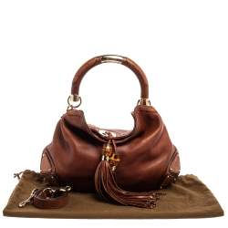 Pre Owned Gucci Brown Leather Medium Babouska Indy Hobo