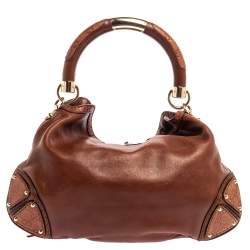 Pre Owned Gucci Brown Leather Medium Babouska Indy Hobo