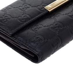 Pre Owned Gucci Black Guccissima Leather Flap Continental Wallet