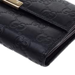 Pre Owned Gucci Black Guccissima Leather Flap Continental Wallet