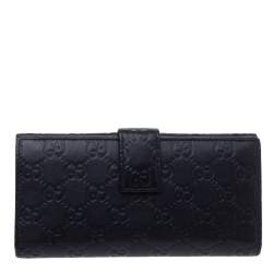 Pre Owned Gucci Black Guccissima Leather Flap Continental Wallet