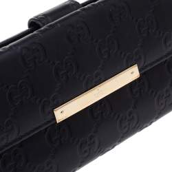Pre Owned Gucci Black Guccissima Leather Flap Continental Wallet