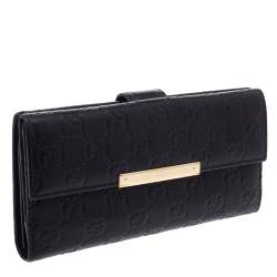 Pre Owned Gucci Black Guccissima Leather Flap Continental Wallet