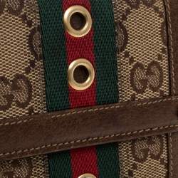 مملوكة مسبقًا محفظة غوتشي كومباكت ويب جلد وكانفاس جي جي بنية/ بيج