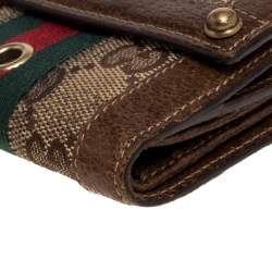 مملوكة مسبقًا محفظة غوتشي كومباكت ويب جلد وكانفاس جي جي بنية/ بيج