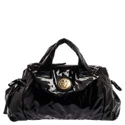 Pre Owned Gucci Black Patent Leather Large Hysteria Tote