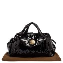 Pre Owned Gucci Black Patent Leather Large Hysteria Tote