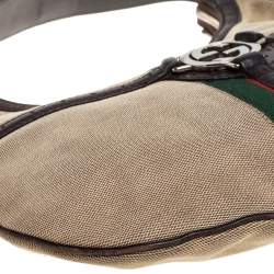 Pre Owned حقيبة غوتشي ويب رينس كانفاس وجلد بني/ بيج