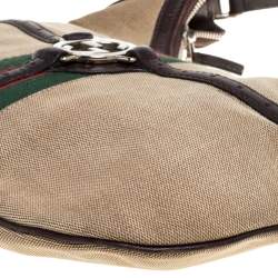 Pre Owned حقيبة غوتشي ويب رينس كانفاس وجلد بني/ بيج