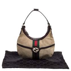 Pre Owned حقيبة غوتشي ويب رينس كانفاس وجلد بني/ بيج