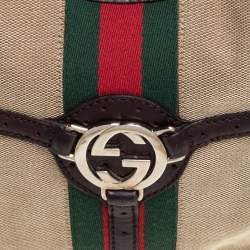 Pre Owned حقيبة غوتشي ويب رينس كانفاس وجلد بني/ بيج