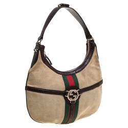 Pre Owned حقيبة غوتشي ويب رينس كانفاس وجلد بني/ بيج