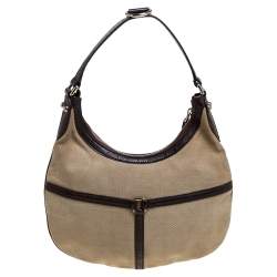 Pre Owned حقيبة غوتشي ويب رينس كانفاس وجلد بني/ بيج