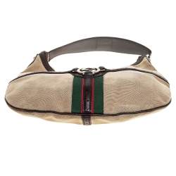 Pre Owned حقيبة غوتشي ويب رينس كانفاس وجلد بني/ بيج